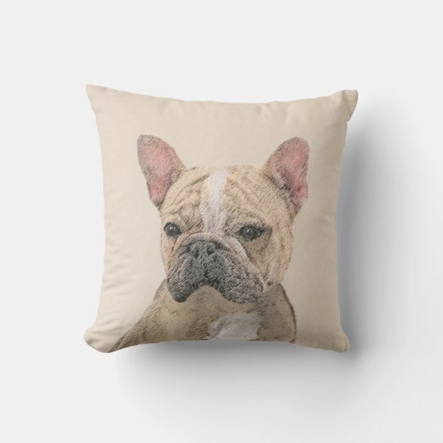 French Bulldog (Sable) Painting - Cute Original Do Cushion (Front)