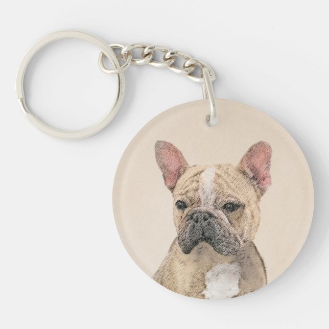 French Bulldog (Sable) Painting - Cute Original Do Key Ring (Front)