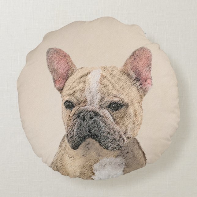 French Bulldog (Sable) Painting - Cute Original Do Round Cushion (Back)