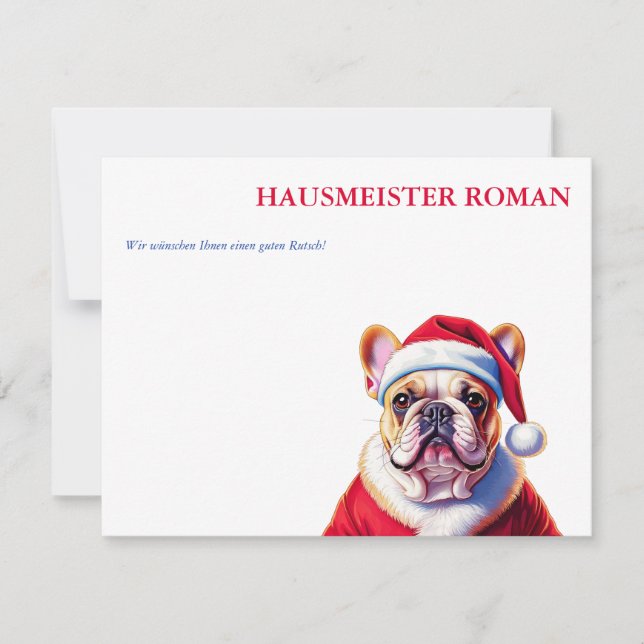 French Bulldog Santa Christmas Flat Note Card (Front)