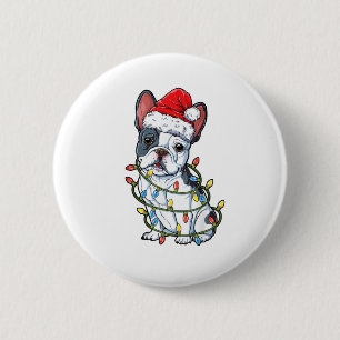 French Bulldog Santa Christmas Tree Lights Xmas Bo 6 Cm Round Badge