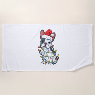 French Bulldog Santa Christmas Tree Lights Xmas Bo Beach Towel