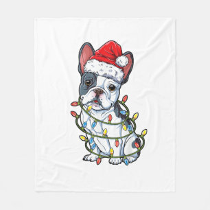 French Bulldog Santa Christmas Tree Lights Xmas Bo Fleece Blanket