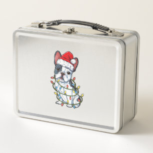 French Bulldog Santa Christmas Tree Lights Xmas Bo Metal Lunch Box