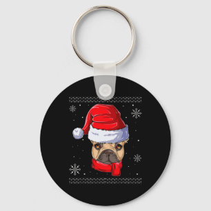 French Bulldog Santa Claus Apparel Key Ring