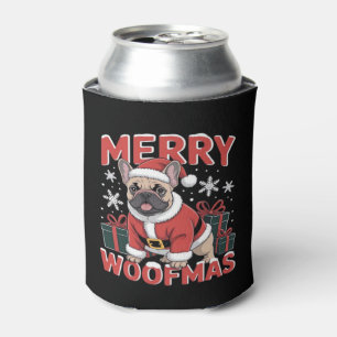 French Bulldog Santa Claus Hat Merry Christmas Dog Can Cooler