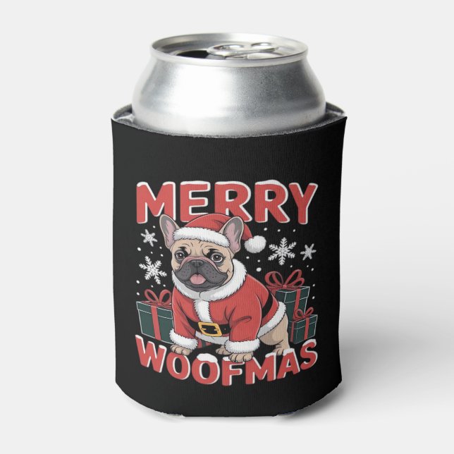 French Bulldog Santa Claus Hat Merry Christmas Dog Can Cooler (Can Front)