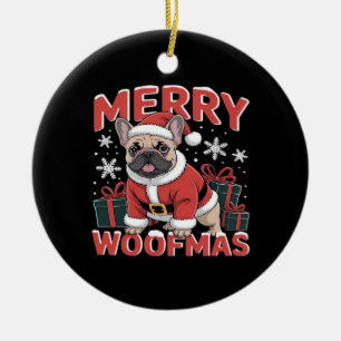 French Bulldog Santa Claus Hat Merry Christmas Dog Ceramic Tree Decoration