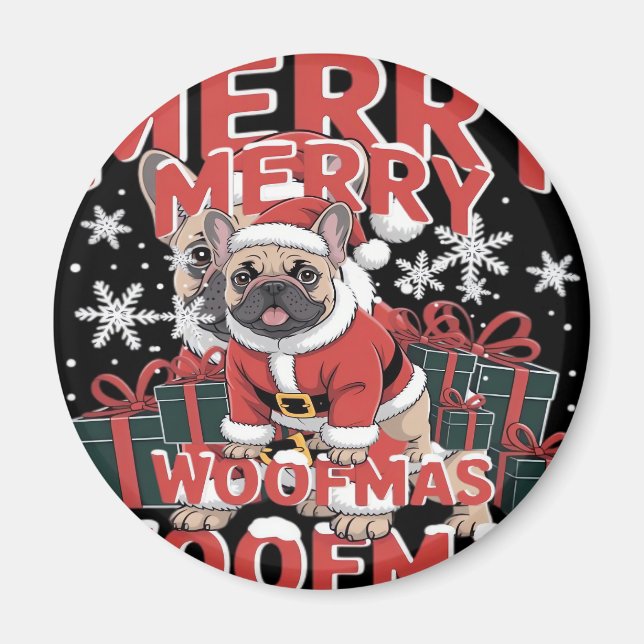 French Bulldog Santa Claus Hat Merry Christmas Dog Magnet (Front)
