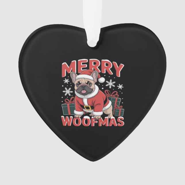 French Bulldog Santa Claus Hat Merry Christmas Dog Ornament (Front)