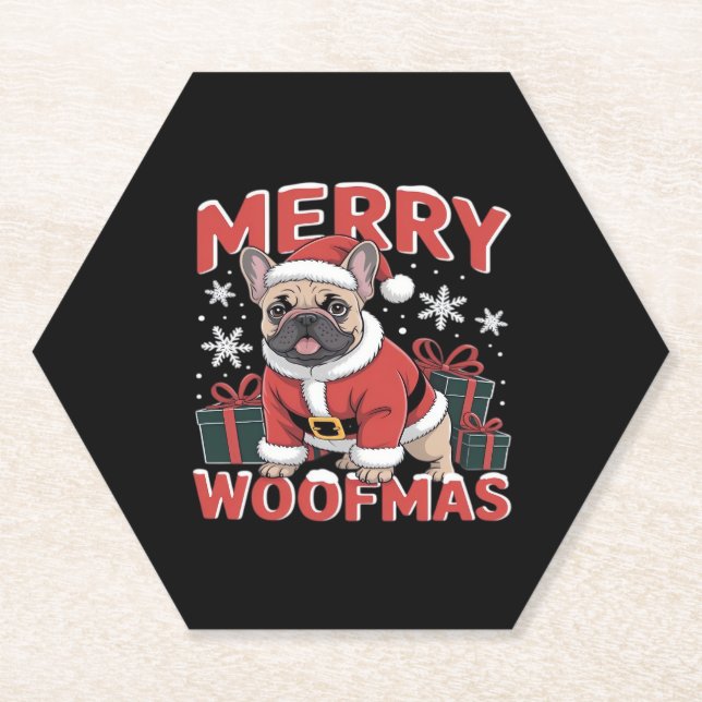 French Bulldog Santa Claus Hat Merry Christmas Dog Paper Coaster (Front)