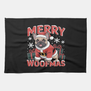 French Bulldog Santa Claus Hat Merry Christmas Dog Tea Towel