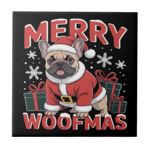 French Bulldog Santa Claus Hat Merry Christmas Dog Tile