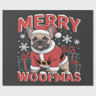 French Bulldog Santa Claus Hat Merry Christmas Dog Wrapping Paper