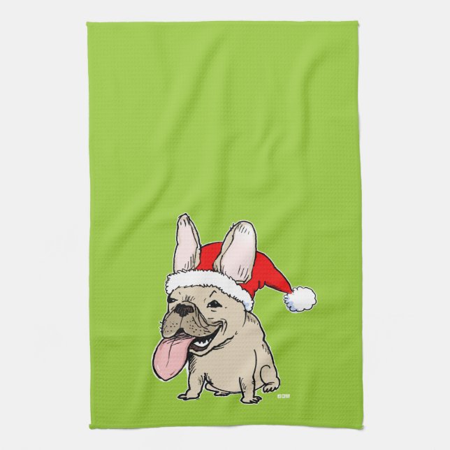 French Bulldog Santa Clause - Cute Dog Holiday Tea Towel (Vertical)
