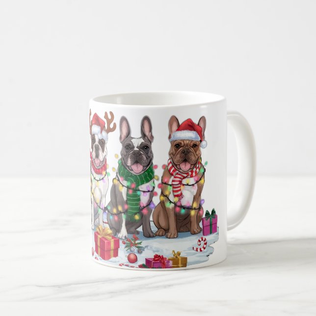 French bulldog Santa hat antlers elf Christmas Coffee Mug (Front Right)