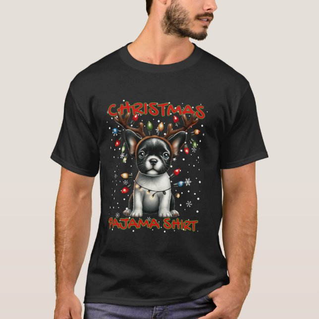 French Bulldog Santa Hat Christmas Pajamas  T-Shirt (Front)
