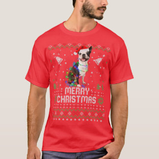 French Bulldog Santa Hat Dog Christmas Tree Lights T-Shirt