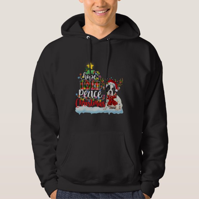 French Bulldog Santa Hat Reindeer Hoodie (Front)