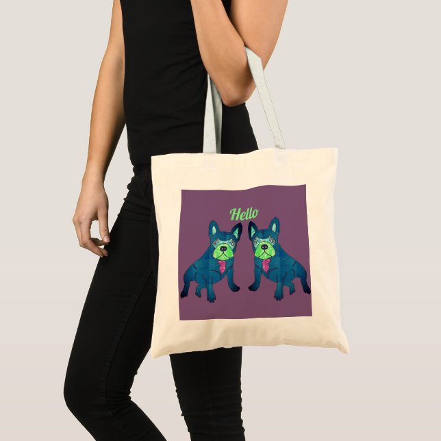 French Bulldog says Hello French Bulldog Tote Bag (Front (Product))