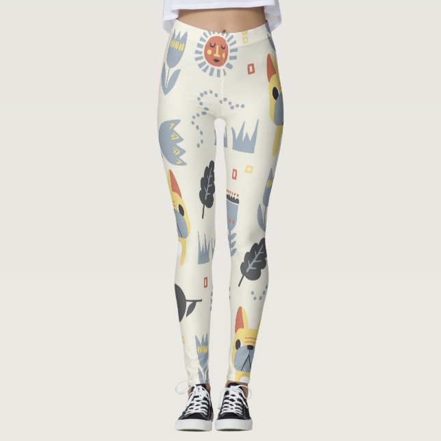 French Bulldog: Scandinavian Floral Repeat. Leggings (Front)