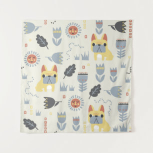 French Bulldog: Scandinavian Floral Repeat. Tapestry