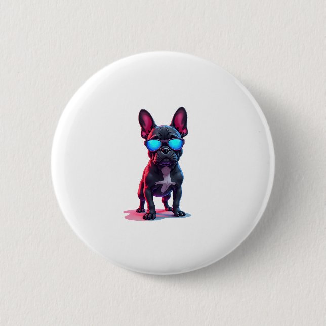 French Bulldog SciFi Wearing Cool Sunglasses 6 Cm Round Badge (Front)