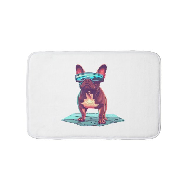 French Bulldog SciFi Wearing Cool Sunglasses Bath Mat (Front)