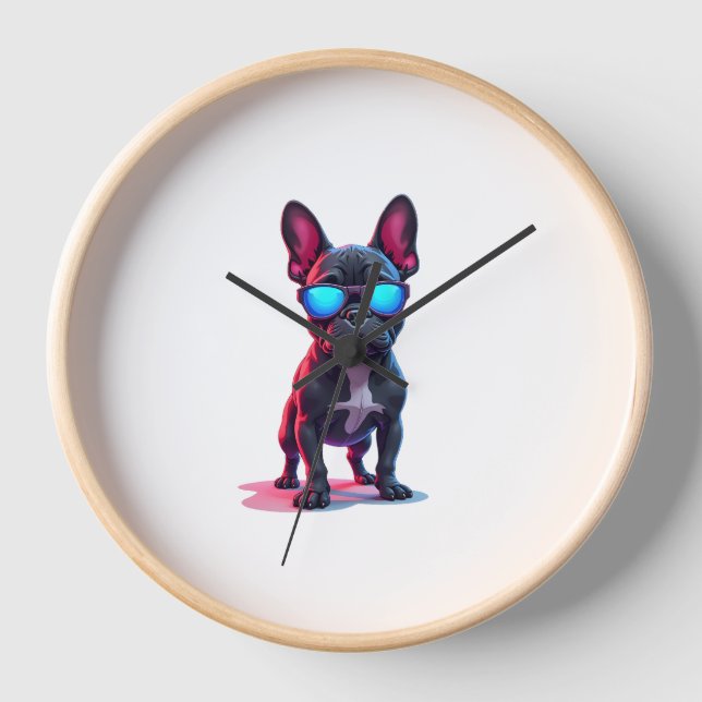 French Bulldog SciFi Wearing Cool Sunglasses Clock (Front)