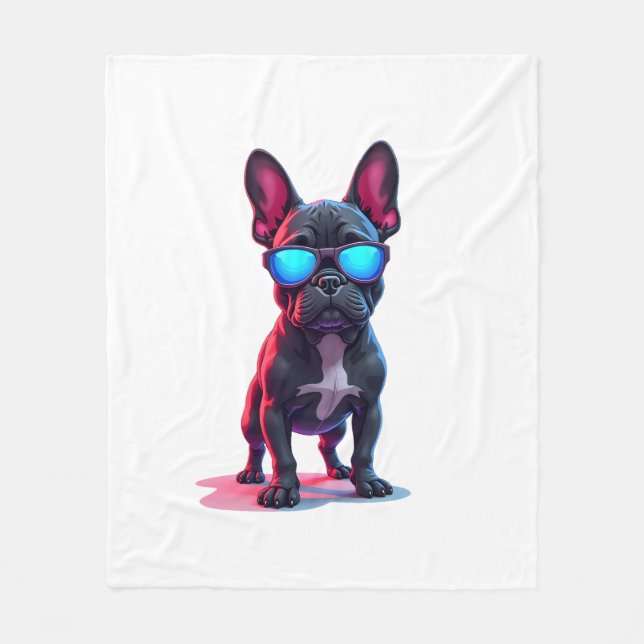 French Bulldog SciFi Wearing Cool Sunglasses Fleece Blanket (Front)