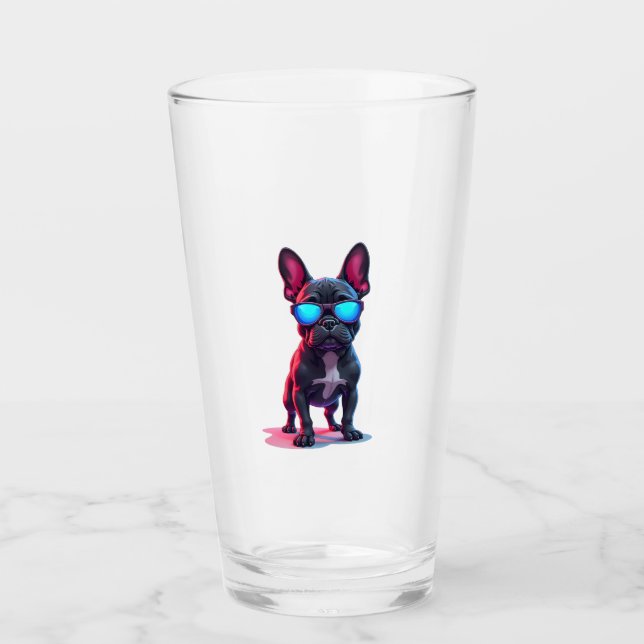 French Bulldog SciFi Wearing Cool Sunglasses Glass (Front)