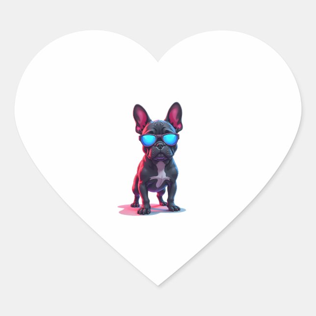 French Bulldog SciFi Wearing Cool Sunglasses Heart Sticker (Front)