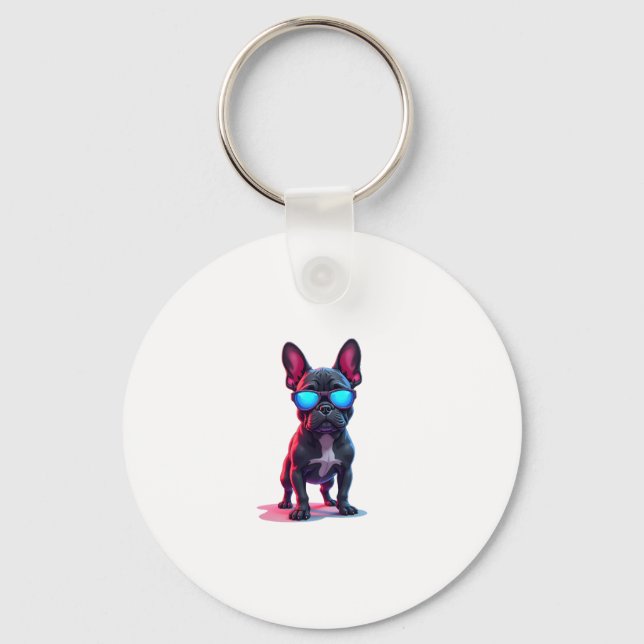 French Bulldog SciFi Wearing Cool Sunglasses Key Ring (Front)