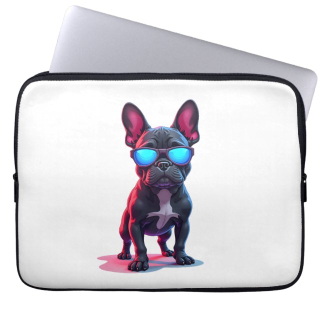 French Bulldog SciFi Wearing Cool Sunglasses Laptop Sleeve (Front)