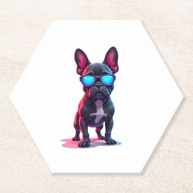 French Bulldog SciFi Wearing Cool Sunglasses Paper Coaster (Front)