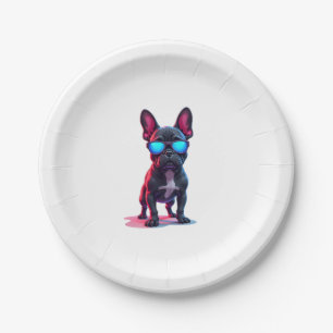 French Bulldog SciFi Wearing Cool Sunglasses Paper Plate