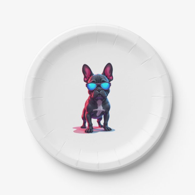 French Bulldog SciFi Wearing Cool Sunglasses Paper Plate (Front)