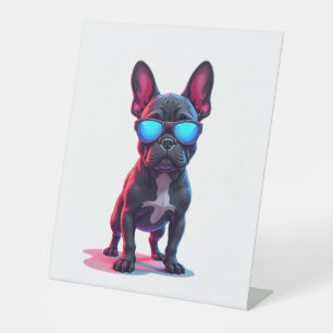 French Bulldog SciFi Wearing Cool Sunglasses Pedestal Sign