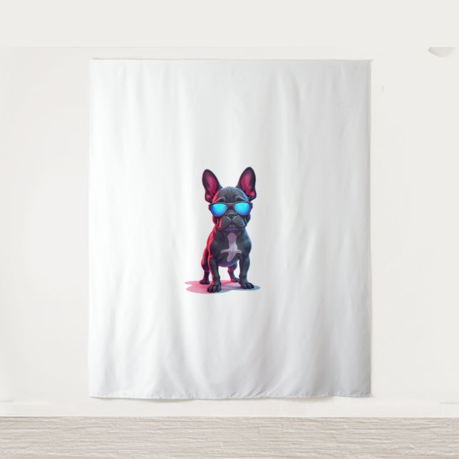 French Bulldog SciFi Wearing Cool Sunglasses Tapestry (Front)