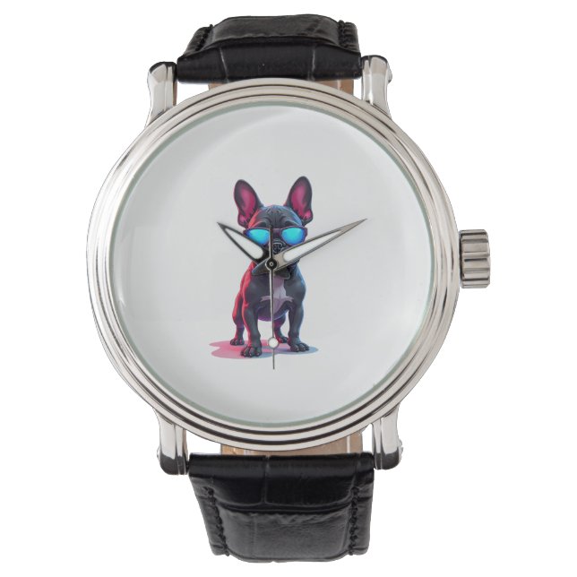 French Bulldog SciFi Wearing Cool Sunglasses Watch (Front)