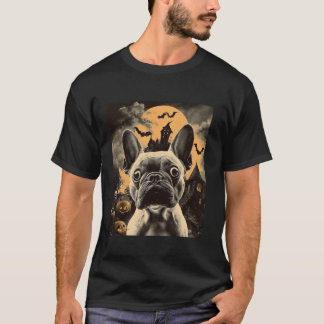 French Bulldog Selfie With Ghosts Witches Hallowee T-Shirt