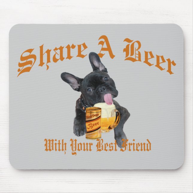 French Bulldog Shares A Beer Mouse Mat (Front)