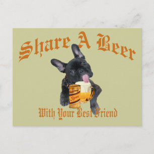 French Bulldog Shares A Beer Postcard