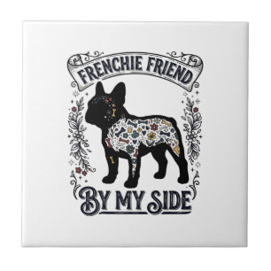 French Bulldog Shirt Vintage Floral Dog Lover Art_ Tile