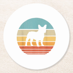 French Bulldog Silhouette 60s 70s Gift Dog Lover Round Paper Coaster