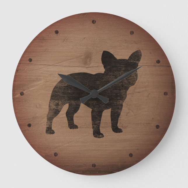 French Bulldog Silhouette | Dog Lover's Faux Wood Large Clock (Front)
