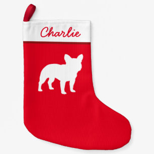 French Bulldog Silhouette   Frenchie Dog Holiday Small Christmas Stocking