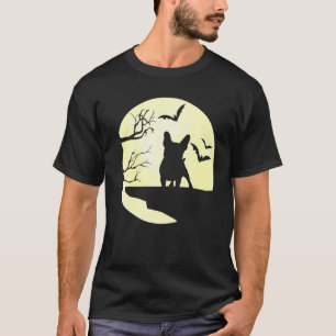 French Bulldog Silhouette In Full Moon Dog Bats An T-Shirt