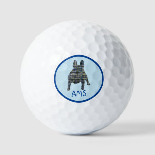 French Bulldog Silhouette Monogram Grid Blue Golf Balls