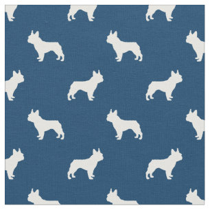 French Bulldog silhouette navy blue Fabric
